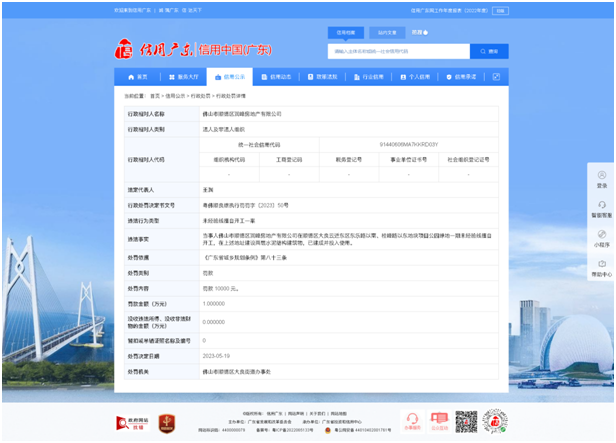 未经验线擅自开工  佛山市顺德区润峰房地产有限公司被罚